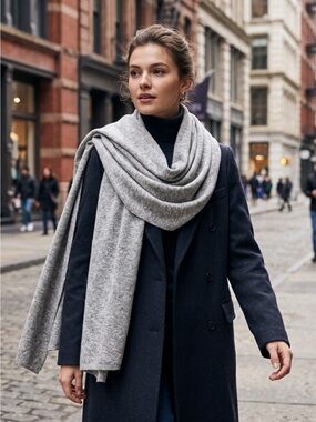 Cozy Light Grey Knit Wrap Scarf - Elegant Everyday Layer